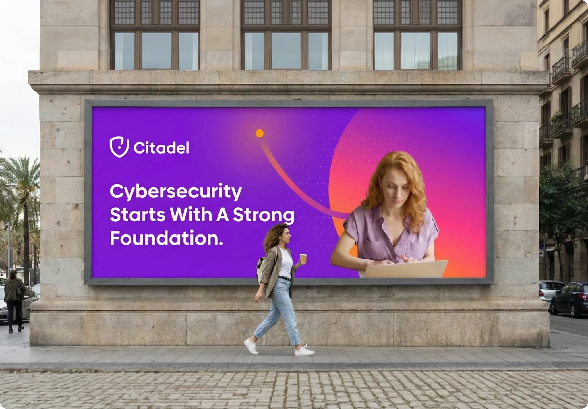 שלט חוצות של חברת Citadel Cyber Security המציג את הזהות הויזואלית והשפה הגרפית שפותחה על ידי K2 Design.